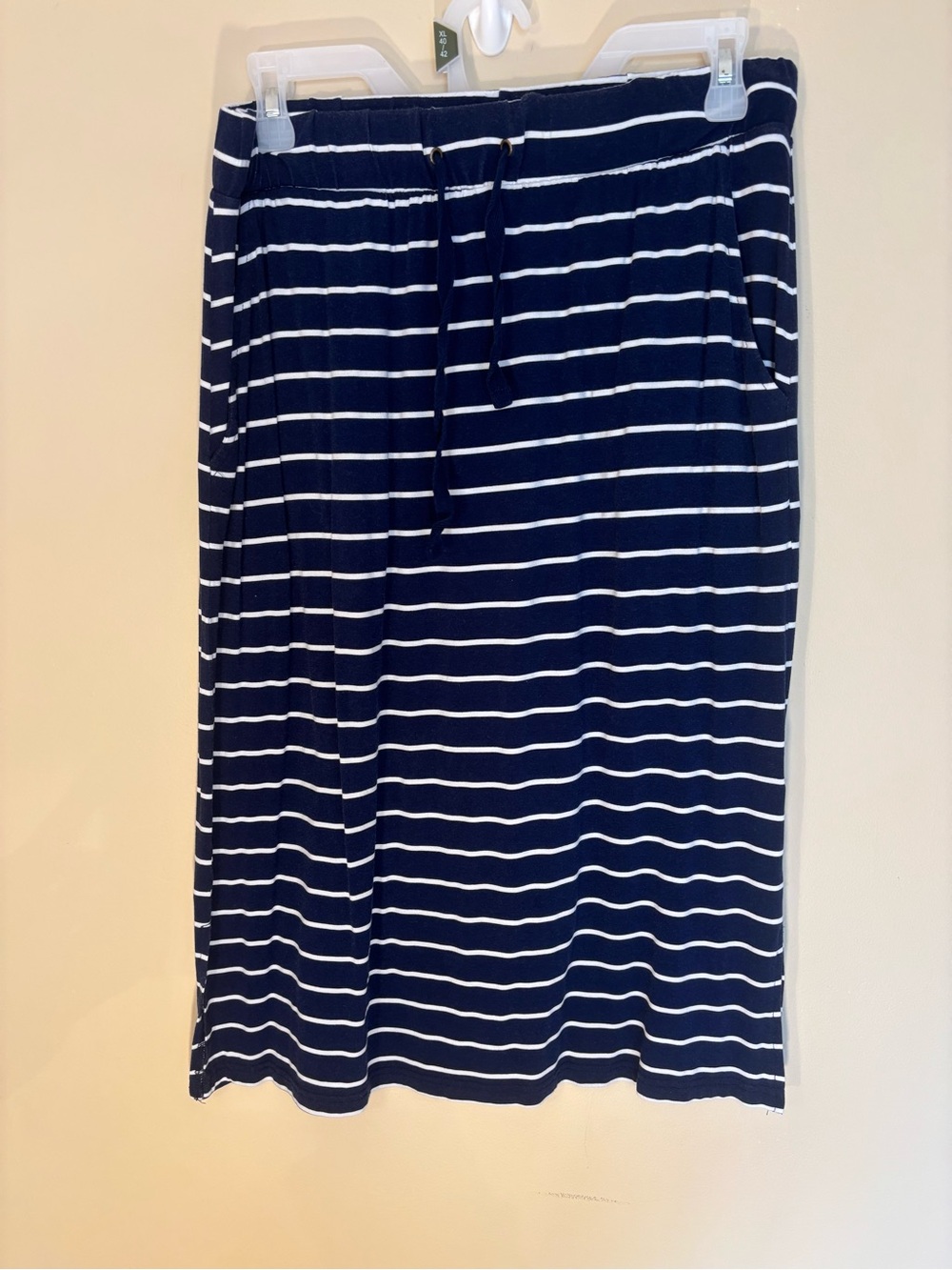 St. John's Bay Navy and White Striped Drawstring Midi Skirt